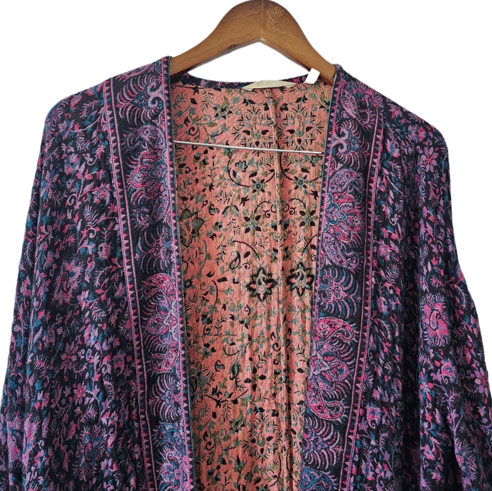 Bohemian Embroidered Kimono Paisley Open Cardigan S/M - Picture 3 of 16